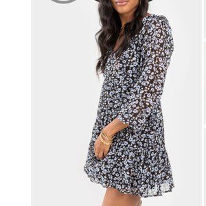 NWT! Floral Long Sleeve Black and White Mini Dress